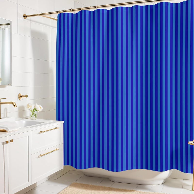 Worthwhile Goods Striped Shower Curtain - Blue & Navy Stripes - Modern Coloruful Home Decor - Fabric Shower Curtain for Any Bathroom - 72x72 Inches (Blue Stripes) - Image 1